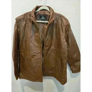 M Collection Men's Vintage Leather Jacket Brown Size XL Mid-Length Casual Y2K